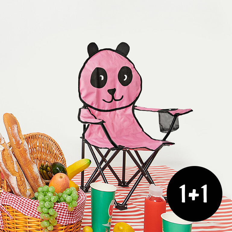 [1+1] 접을 수 있는 어린이용 팬더 폴딩의자 핑크 (파우치 포함)